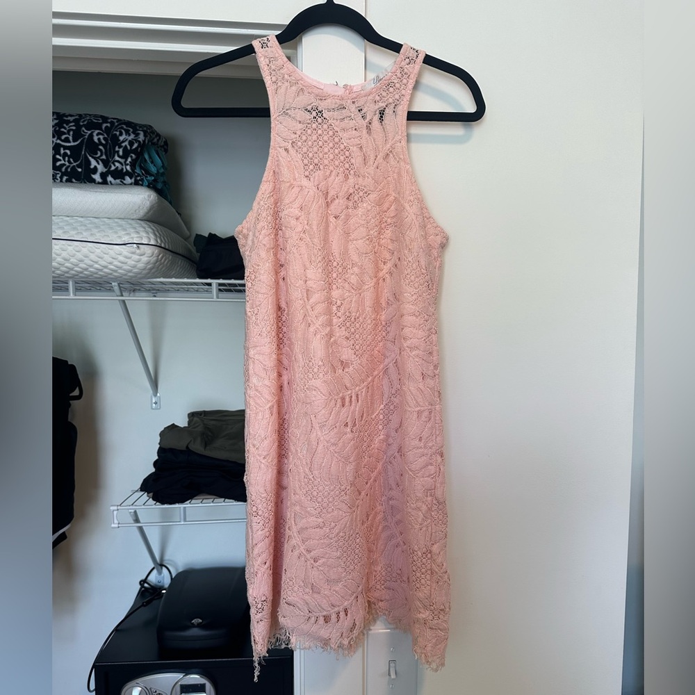Lovers + Friends Pink Backless Lace Dress
